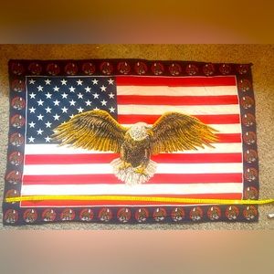 American flag with eagle/flannel wall hanging large eagle on American flag